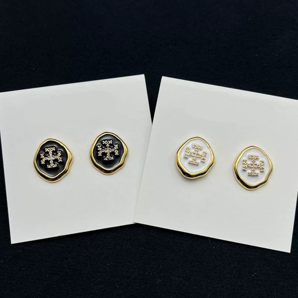 Tory Burch Zircon Inlaid Geometric Oval Earrings Pair